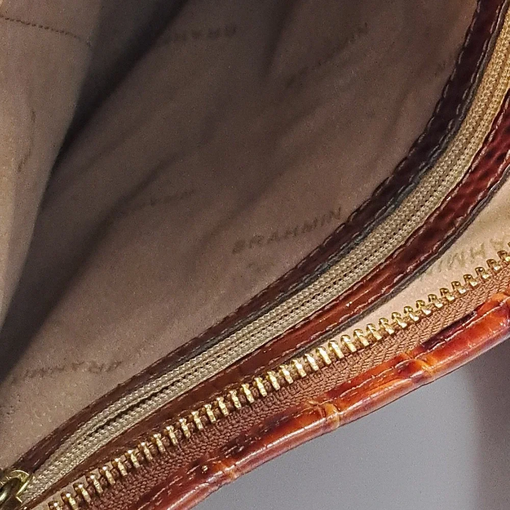 Brahmin Katie Pecan Melbourne Croc Embossed Leather Crossbody Bag Brown - Picture 9 of 16